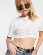 Bershka Wrap Around Basic Crop Tee In White