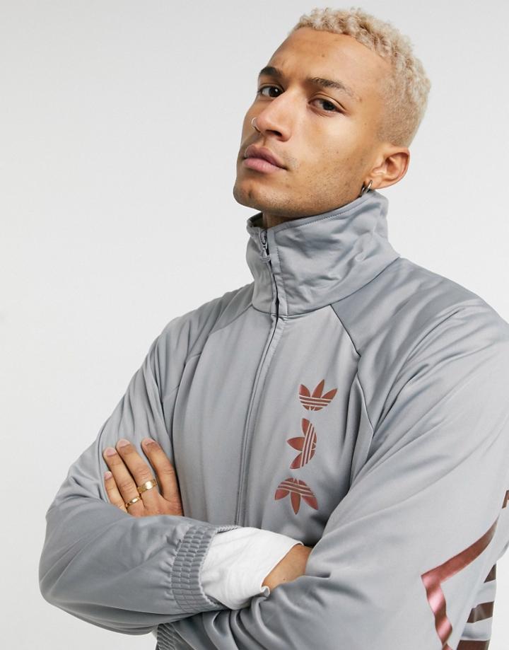 Adidas Originals Three Stripe Track Jacket In Gray-grey