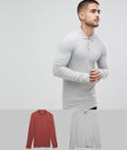 Asos Design Muscle Fit Long Sleeve Jersey Polo 2 Pack Save - Multi