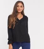 Vero Moda Petite Shirt With Lace Plunge Front In Black