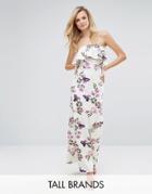 Oh My Love Tall Bandeau Frill Maxi Dress In Floral Print - White