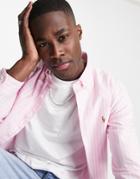 Polo Ralph Lauren Icon Logo Stripe Oxford Shirt Slim Fit In Pink/white