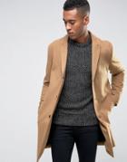 Jack & Jones Premium Overcoat In Wool Mix - Tan