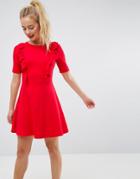 Asos Cotton Smock Dress With Frill Details - Red