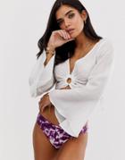 Asos Design Beach Crop Top In Natural Fabric With Ring Detail-white