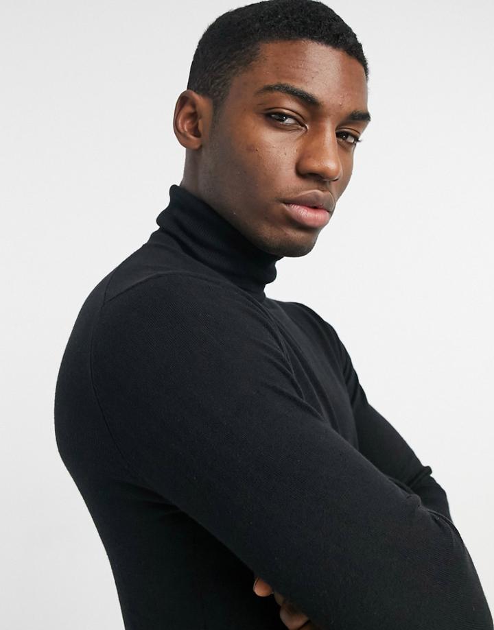 Jack & Jones Roll Neck Sweater In Black