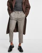 Asos Design Turn Up Tapered Smart Pants In Stone Micro Texture-neutral