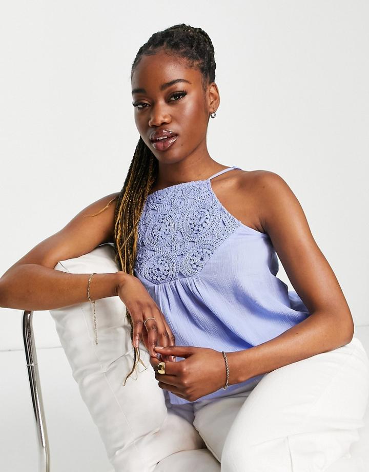 Asos Design Crochet Mix Sun Top In Cornflower Blue-multi