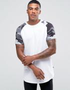 Good For Nothing Raglan Tee With Camo Sleeve Print - White