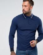 Fred Perry Slim Fit Long Sleeve Tipped Polo In Blue - Blue