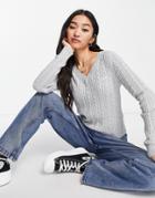 Hollister V Neck Cable Knit Sweater In Gray