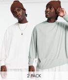 Asos Design 2 Pack Cotton Blend Oversized Long Sleeve T-shirt In Multi