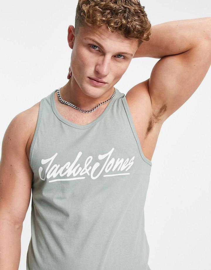 Jack & Jones Script Logo Tank In Dusty Green