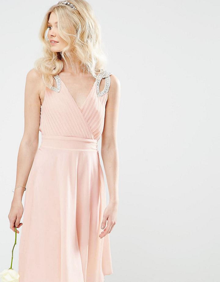Tfnc Petite Wedding Prom Midi Dress With Embellished Shoulders - Pink