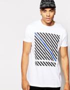 Asos Longline T-shirt With Diagonal Stripe Placement - White