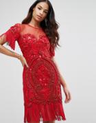 A Star Is Born Beaded Embellished Mini Dress With Tassel Hem - Red