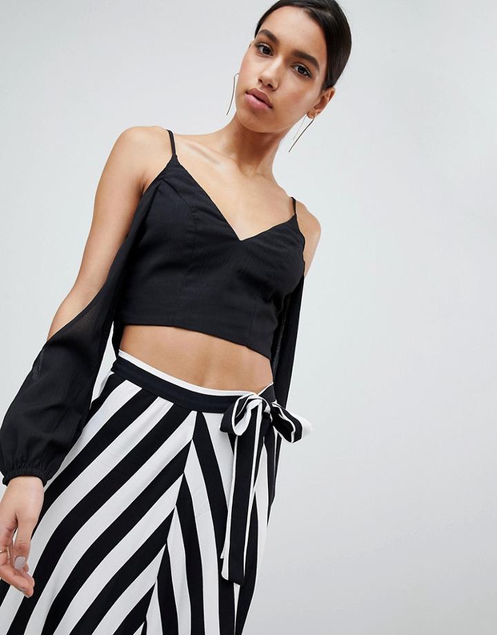 Parallel Lines Cross Back Blouse With Cold Shoulder - Black