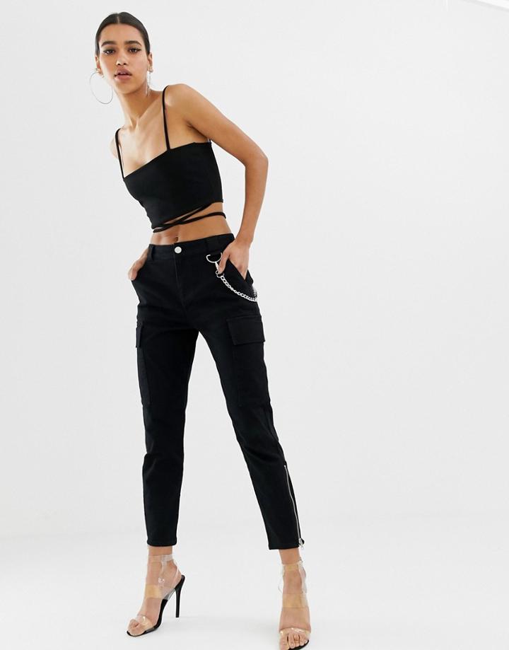 Asos Design Clean Utility Pants With Chain Detail-black