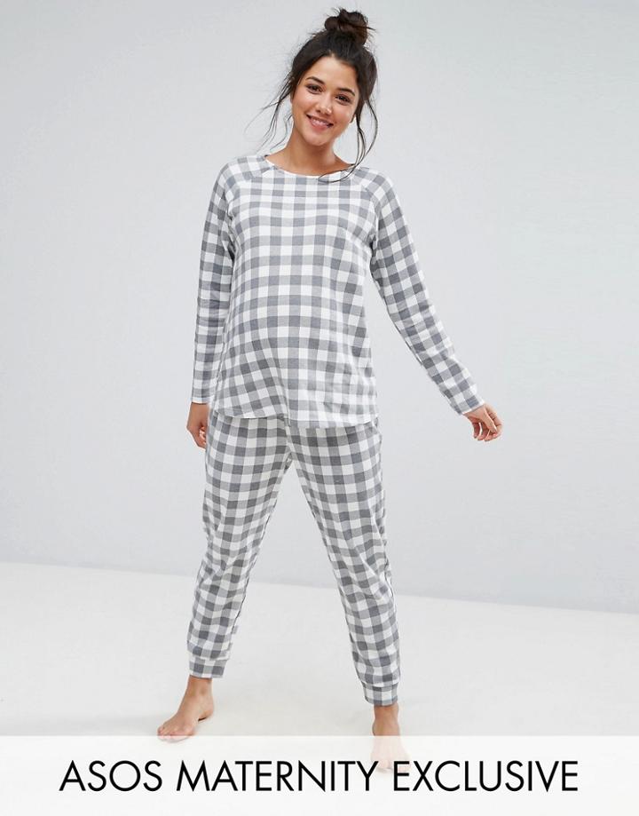 Asos Maternity Lounge Grid Longline Sweat & Jogger Set - Gray