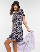 Asos Design Mini Tea Dress In Purple Ash Floral Print