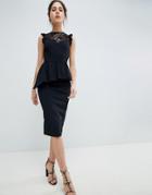 Asos Design Lace Mix Pencil Dress With High Neck - Black