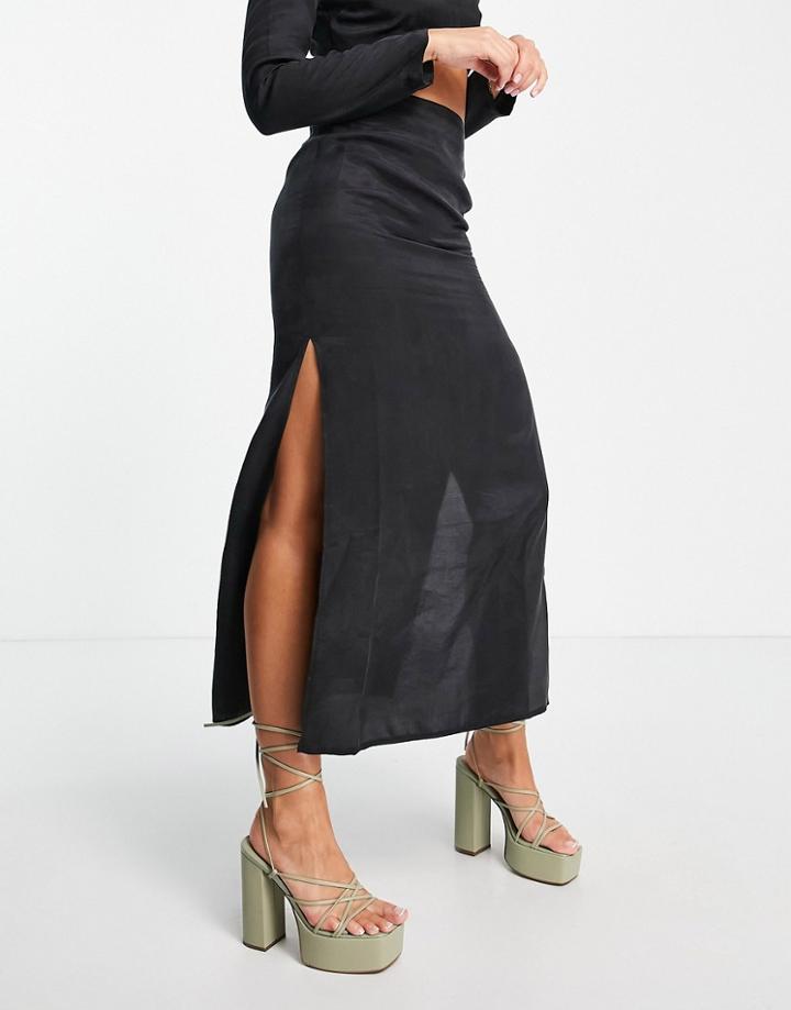Topshop Premium Cupro Skirt In Black - Part Of A Set