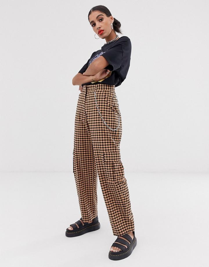 The Ragged Priest Gingham Pants With Chain Detail Two-piece-orange