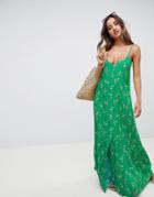 Asos Design Maxi Dress With Buttons In Ditsy Floral - Multi