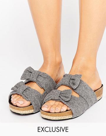 The March Bow Slide Chunky Flat Sandals - Gray