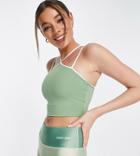 South Beach Recycled Polyester Halter Neck Crop Top In Khaki-green
