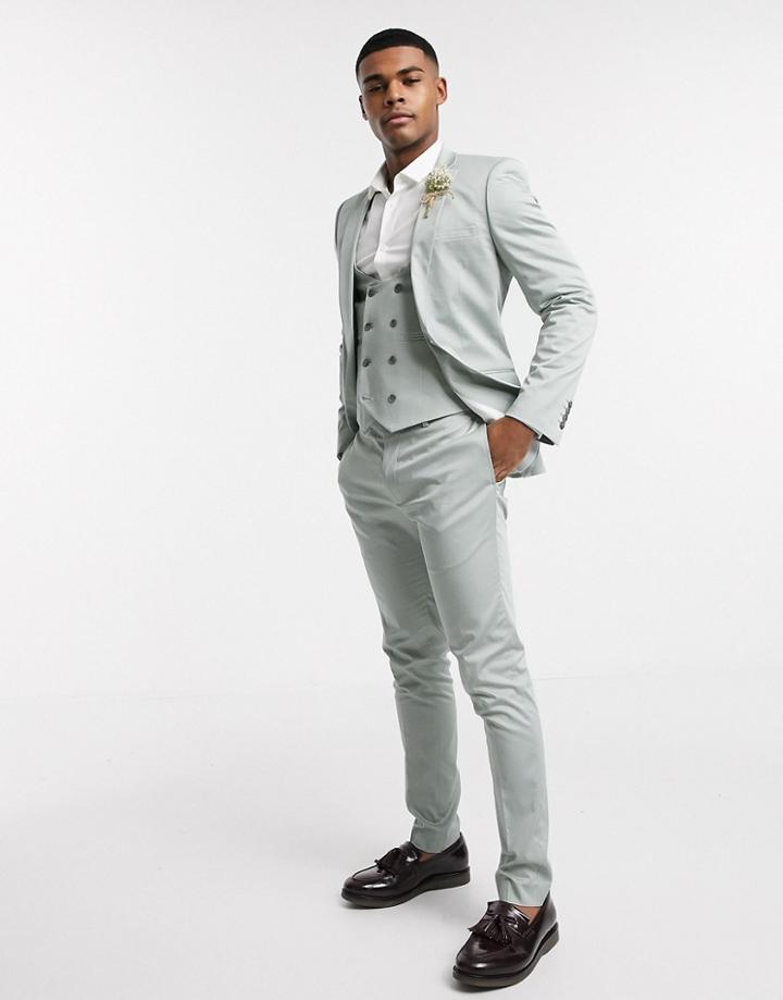 Asos Design Wedding Super Skinny Suit Pants In Stretch Cotton In Dusky Green