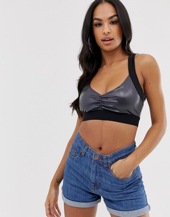 Kisaiya Wet Look Crop Top-black