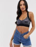 Kisaiya Wet Look Crop Top-black