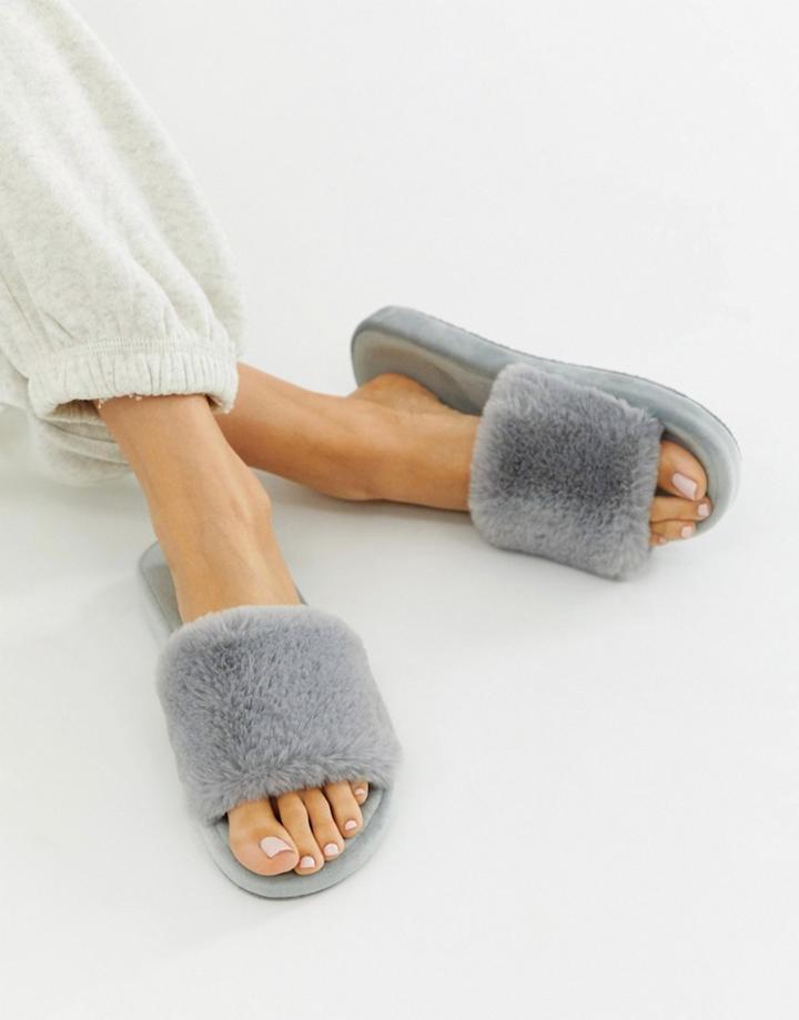Loungeable Fluffy Slipper In Gray