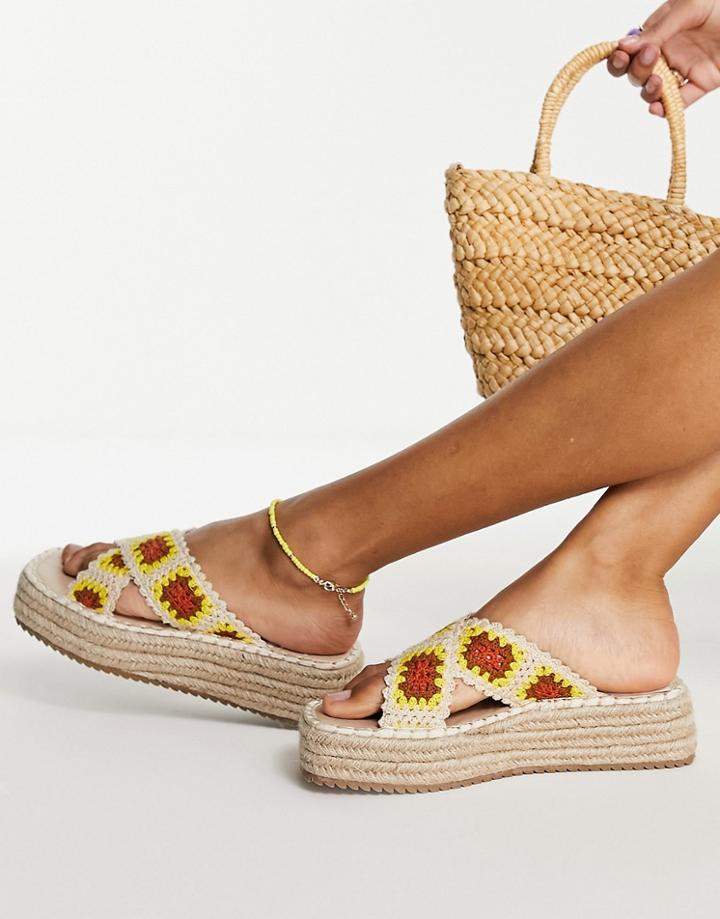 Asos Design Jazlyn Flatform Crochet Mules In Multi