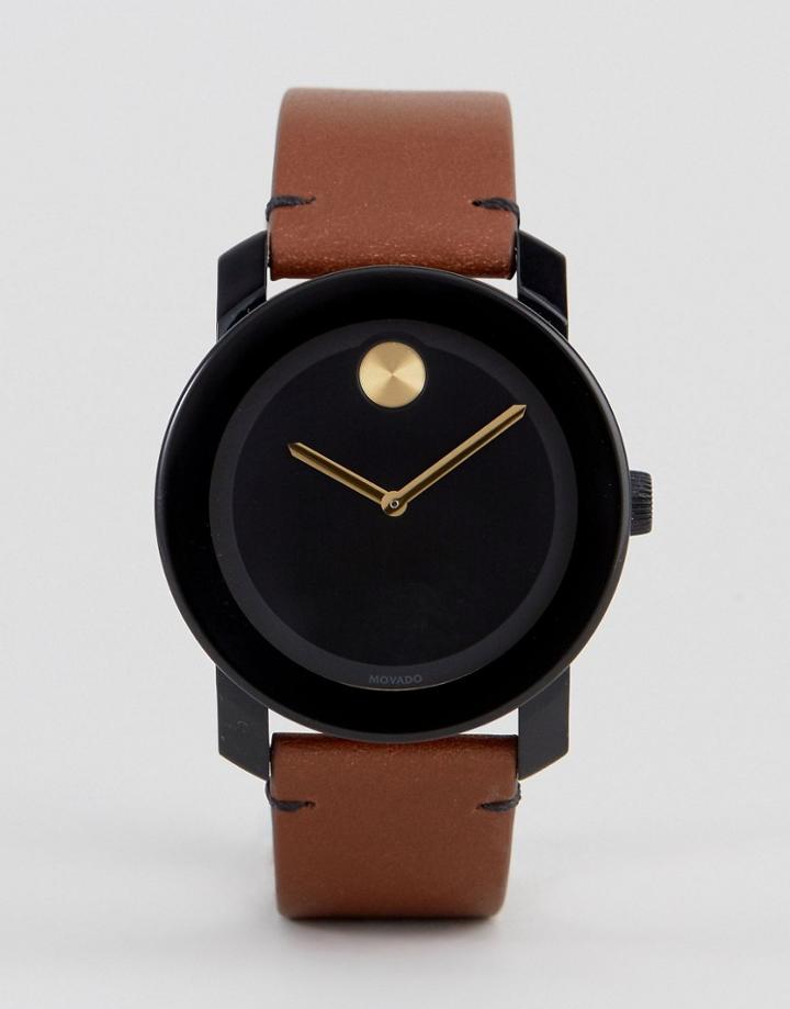 Movado Bold 3600305 Leather Watch In Tan - Tan