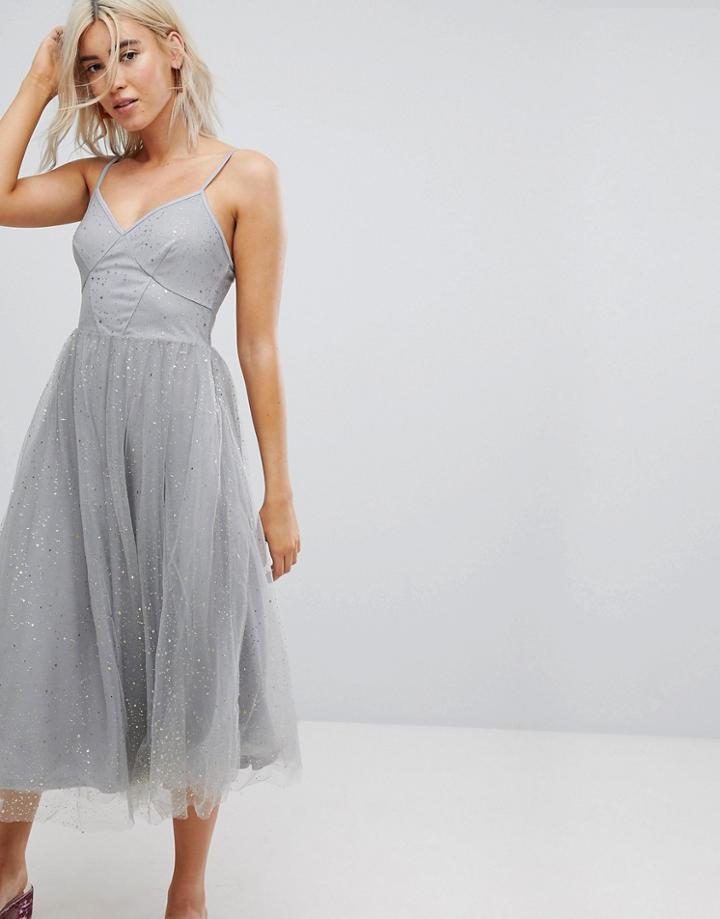 New Look Sparkle Mesh Midi Dress - Gray