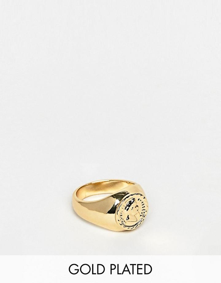 Asos Design Gold Plated Coin Sovereign Ring - Gold