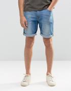 Asos Denim Shorts In Skinny Light Wash - Blue