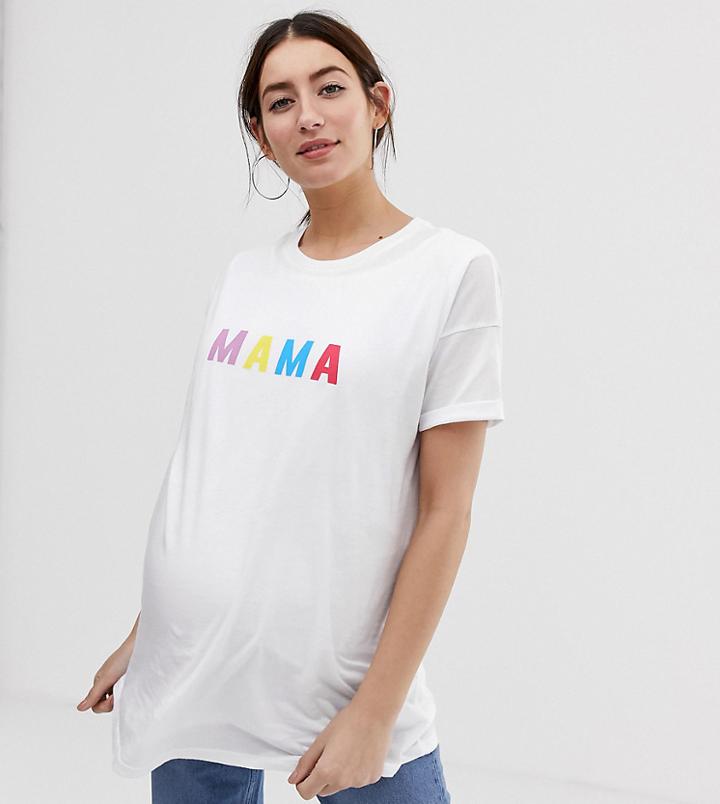 Asos Design Maternity Nursing Double Layer T-shirt With Mama Slogan-white
