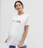 Asos Design Maternity Nursing Double Layer T-shirt With Mama Slogan-white