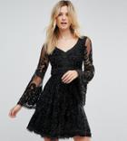 A Star Is Born Tall Embellished Mini Skater Dress With Fluted Sleeve - Black