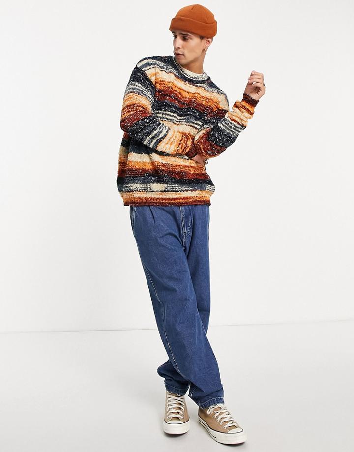 Asos Design Knitted Oversized Stripe Sweater In Orange Space Dye Yarn-multi