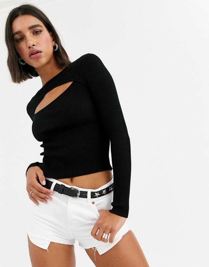 Bershka Longsleeved Sweater With Cutout In Black
