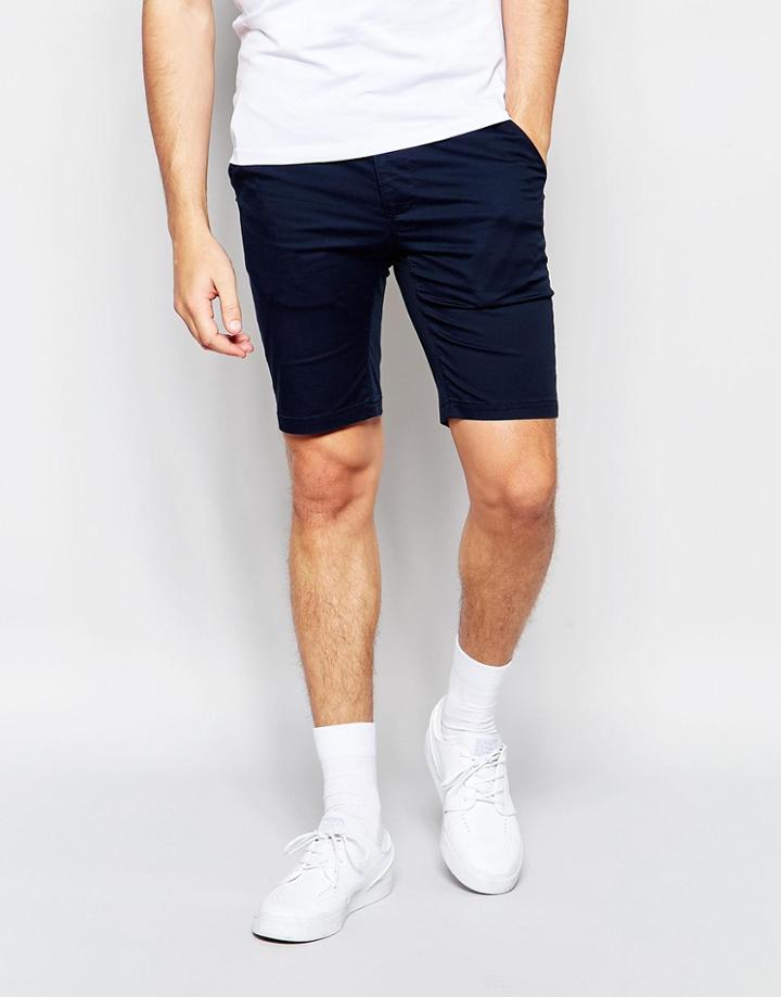 Asos Extreme Super Skinny Chino Shorts In Navy - Navy