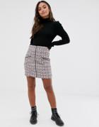 Asos Design Boucle Mini Skirt With Zip Front And Pockets-pink