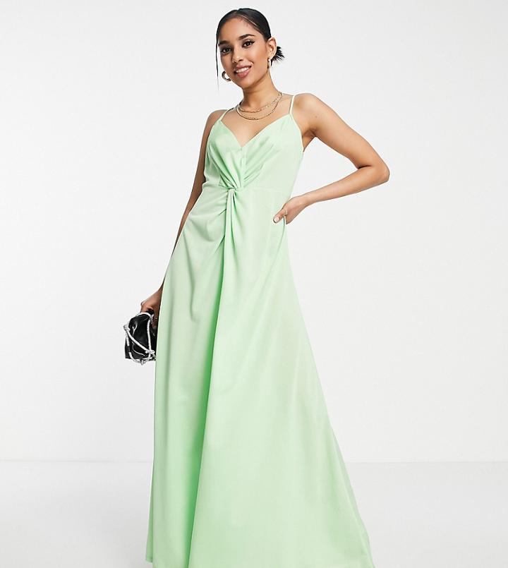 Asos Design Petite Recycled Polyester Twist Front Cami Maxi Dress In Green-yellow