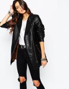 Noisy May Dragon Long Pu Biker Coat - Black
