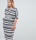 Asos Design Curve Stripe Linen Midi Dress With Pockets - Multi