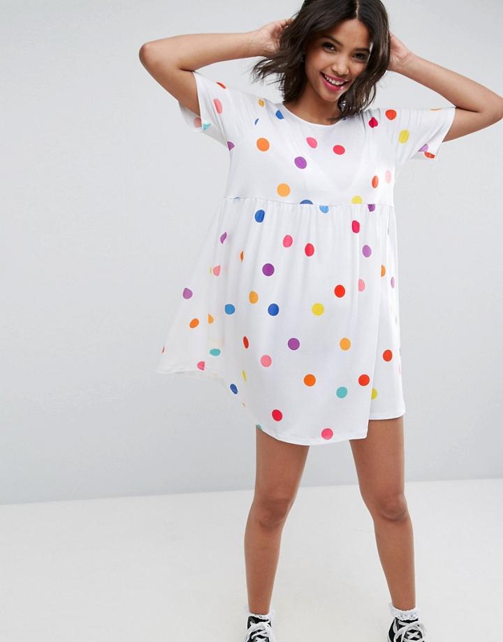 Asos Ultimate Smock Dress In Polka Dot - Multi